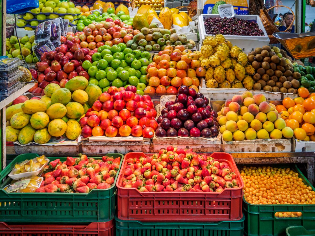 Image of abundant fruit in a market in Bogota, Colombia.