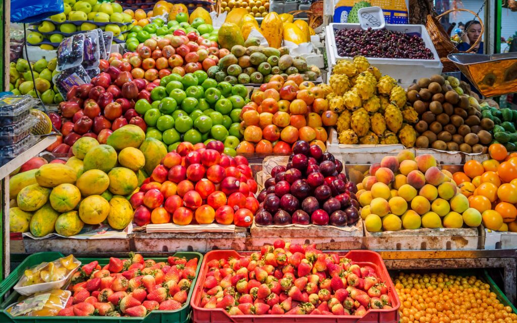 Image of abundant fruit in a market in Bogota, Colombia.